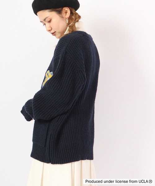 UCLA(ユーシーエルエー)の「UCLA ベアーワッペン付きルーズサイズカーディガン(カーディガン/ボレロ・メンズ・グレイッシュベージュ/ブラック/ネイビー/マスタード/グリーン・L/M)」の7枚目の写真