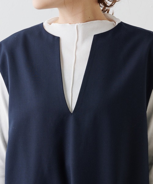 PUAL CE CIN(ピュアルセシン)の「TRキーネックワンピース(ジャンパースカート・レディース・ネイビー/ベージュ・FREE)」の14枚目の写真