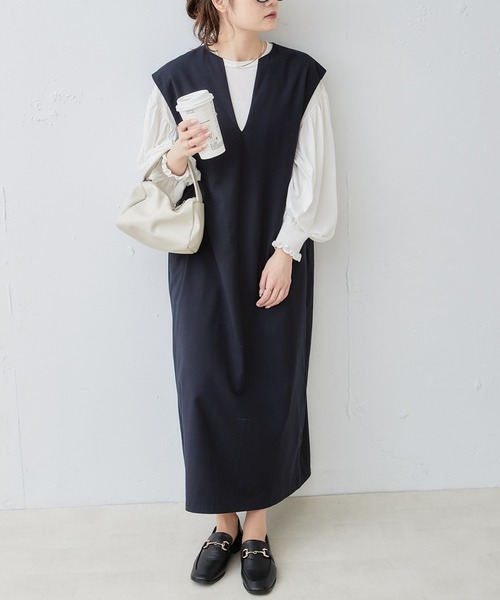 PUAL CE CIN(ピュアルセシン)の「TRキーネックワンピース(ジャンパースカート・レディース・ネイビー/ベージュ・FREE)」の21枚目の写真