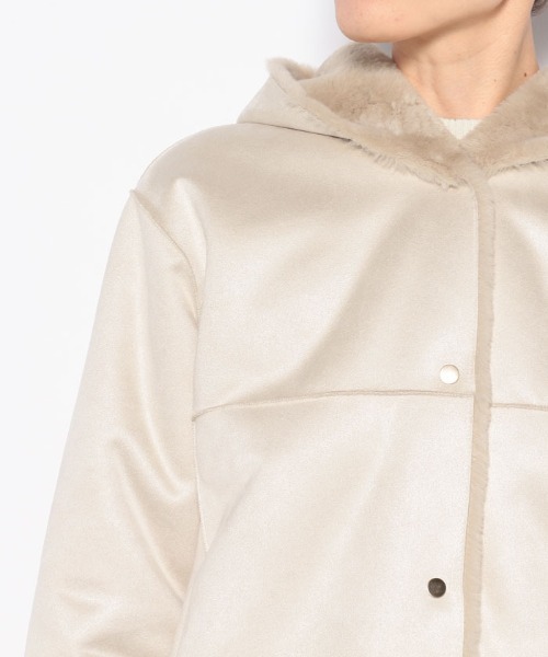 allureville フード付きムートンベストコート ベージュ allureville