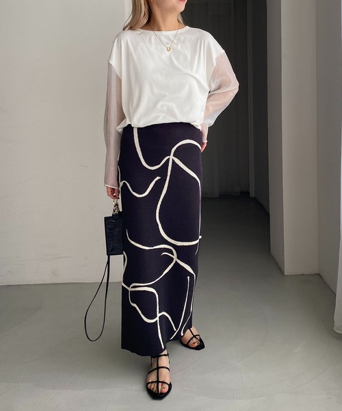 CAPRICIEUX LE'MAGE（カプリシューレマージュ）の「ラインジャガードスカート（スカート・レディース・チャコールグレー/ベージュ・FREE）」の18枚目の写真