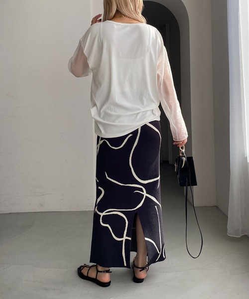 CAPRICIEUX LE'MAGE（カプリシューレマージュ）の「ラインジャガードスカート（スカート・レディース・チャコールグレー/ベージュ・FREE）」の21枚目の写真