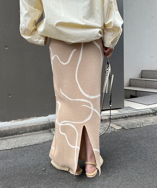 CAPRICIEUX LE'MAGE（カプリシューレマージュ）の「ラインジャガードスカート（スカート・レディース・チャコールグレー/ベージュ・FREE）」の10枚目の写真