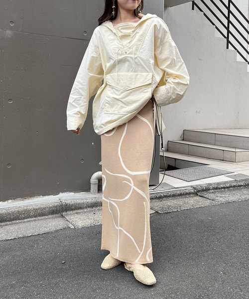 CAPRICIEUX LE'MAGE（カプリシューレマージュ）の「ラインジャガードスカート（スカート・レディース・チャコールグレー/ベージュ・FREE）」の19枚目の写真