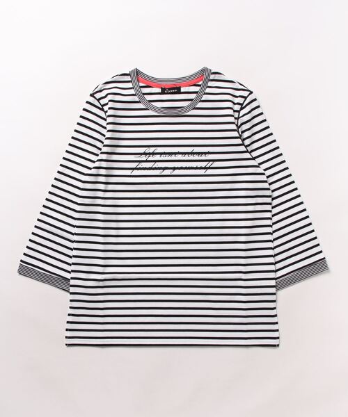 BDONNA(ビドンナ)の「compRession jersey ボーダー カットソー(Tシャツ/カットソー・レディース・ホワイト×ライトグレー/ホワイト×ブラック・MEDIUM)」の4枚目の写真