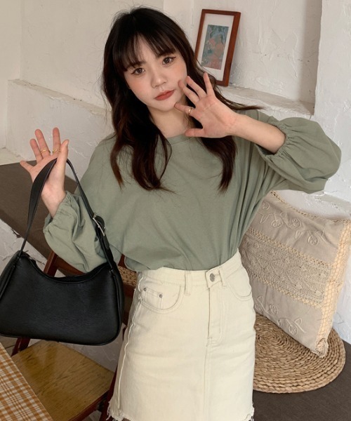 .KOM(ドットコム)の「A'GEM/9 × .kom『.kom/ドットケーオーエム』 パフ袖ブラウス(Tシャツ/カットソー・レディース・ライトブルー/ホワイト/ピンク/ライトグリーン/マスタード・FREE)」の11枚目の写真