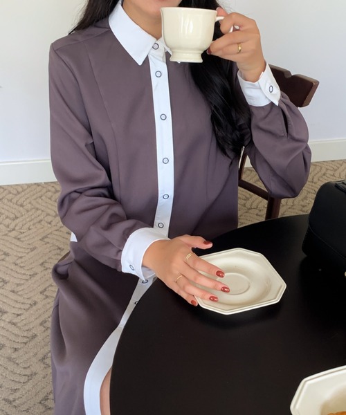 ABITOKYO（アビトーキョー）の「バイカラーシャツワンピース（シャツワンピース・レディース・ブラック/ベージュ/ダークブラウン・M/L）」の20枚目の写真