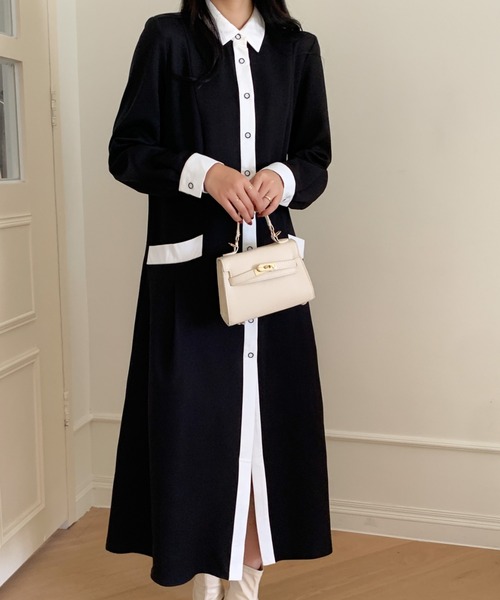 ABITOKYO（アビトーキョー）の「バイカラーシャツワンピース（シャツワンピース・レディース・ブラック/ベージュ/ダークブラウン・M/L）」の6枚目の写真