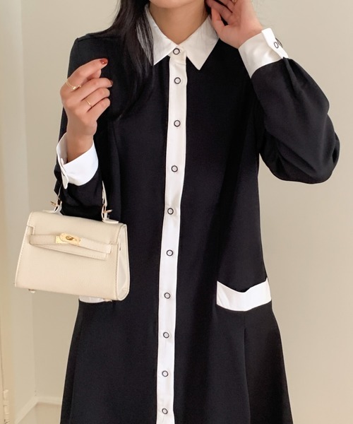 ABITOKYO（アビトーキョー）の「バイカラーシャツワンピース（シャツワンピース・レディース・ブラック/ベージュ/ダークブラウン・M/L）」の10枚目の写真