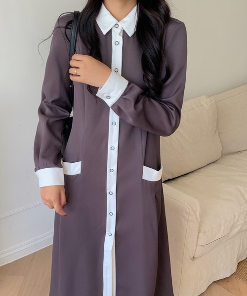 ABITOKYO（アビトーキョー）の「バイカラーシャツワンピース（シャツワンピース・レディース・ブラック/ベージュ/ダークブラウン・M/L）」の15枚目の写真