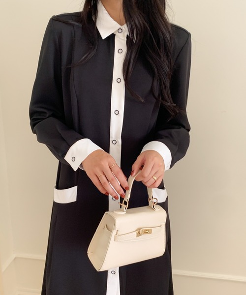 ABITOKYO（アビトーキョー）の「バイカラーシャツワンピース（シャツワンピース・レディース・ブラック/ベージュ/ダークブラウン・M/L）」の11枚目の写真