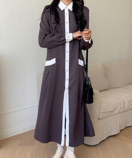 ABITOKYO（アビトーキョー）の「バイカラーシャツワンピース（シャツワンピース・レディース・ブラック/ベージュ/ダークブラウン・M/L）」の13枚目の写真