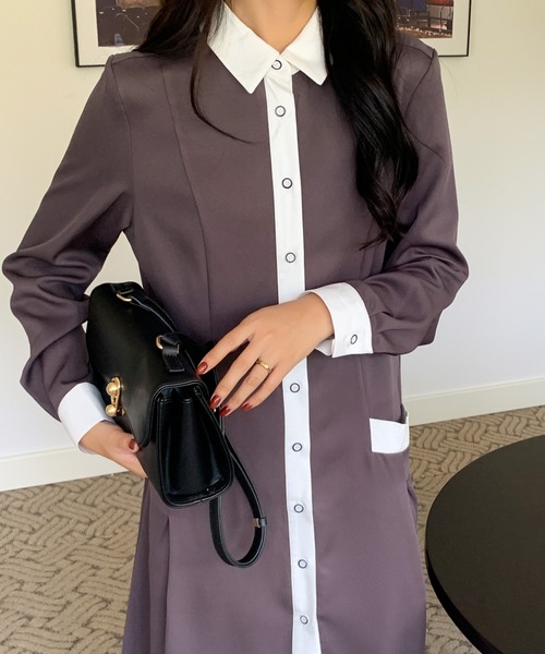 ABITOKYO（アビトーキョー）の「バイカラーシャツワンピース（シャツワンピース・レディース・ブラック/ベージュ/ダークブラウン・M/L）」の19枚目の写真