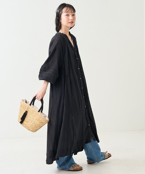 FREAK'S STORE（フリークスストア）の「インド シングルガーゼ シアー ワンピース（ワンピース・レディース・ラベンダー/オフホワイト/サックスブルー/ブラック・ﾌﾘ-）」の2枚目の写真