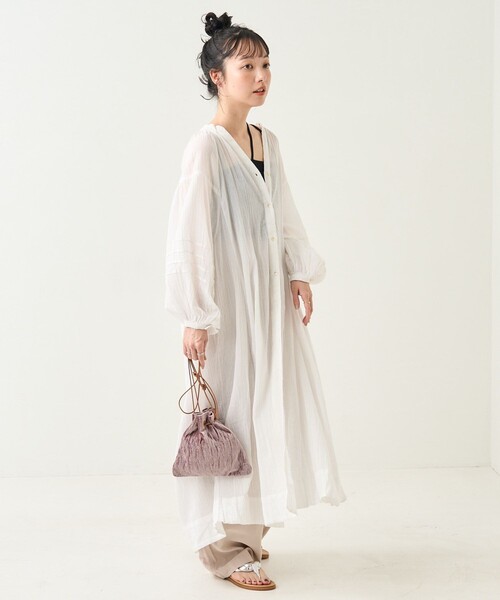 FREAK'S STORE（フリークスストア）の「インド シングルガーゼ シアー ワンピース（ワンピース・レディース・ラベンダー/オフホワイト/サックスブルー/ブラック・ﾌﾘ-）」の7枚目の写真