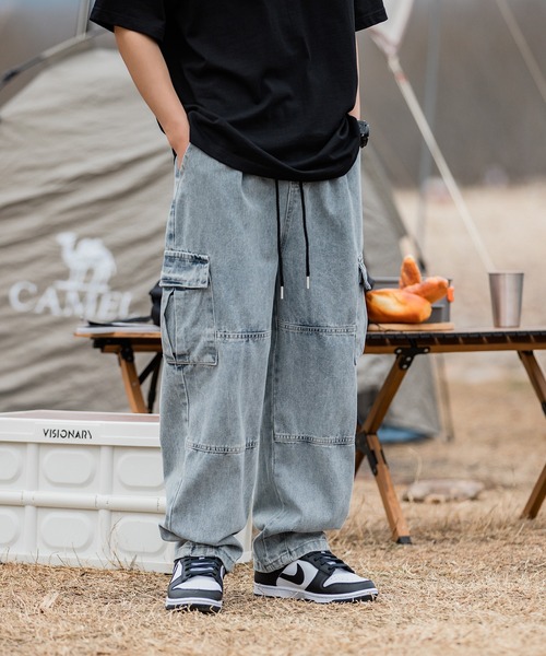 HOOK（フック）の「【HOOK】古着風ビッグポケット付きウォッシュ加工デニムカーゴパンツ（カーゴパンツ・メンズ・ブラック/ブルー・M/L/XL/XXL）」の11枚目の写真