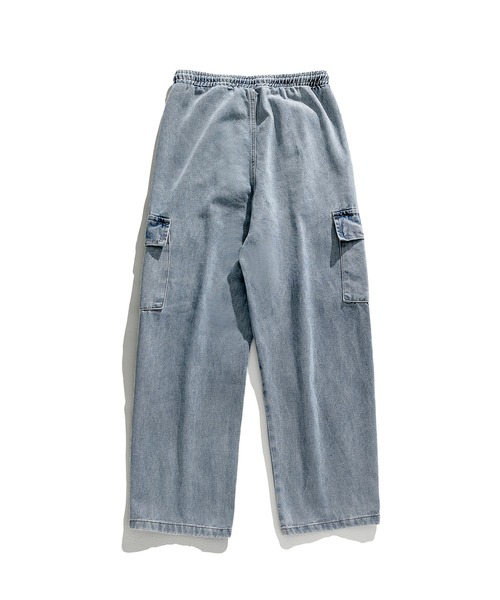 HOOK】古着風ビッグポケット付きウォッシュ加工デニムカーゴパンツ