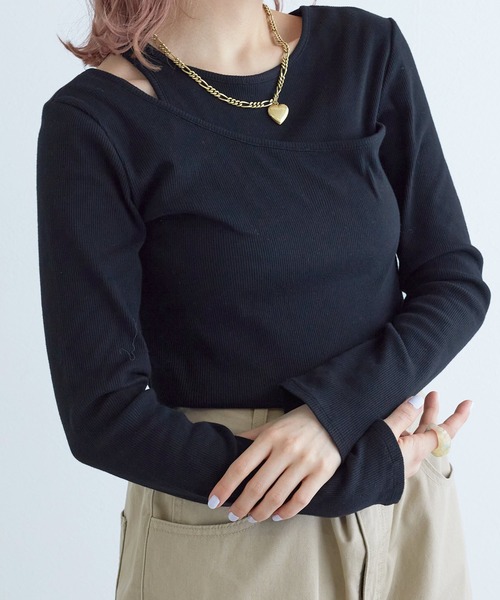 w closet（ダブルクローゼット）の「レイヤード風カットソー（Tシャツ/カットソー・レディース・オレンジ/ブラック/オフホワイト・FREE）」の2枚目の写真