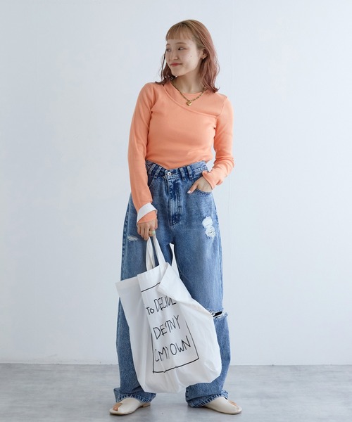 w closet（ダブルクローゼット）の「レイヤード風カットソー（Tシャツ/カットソー・レディース・オレンジ/ブラック/オフホワイト・FREE）」の14枚目の写真