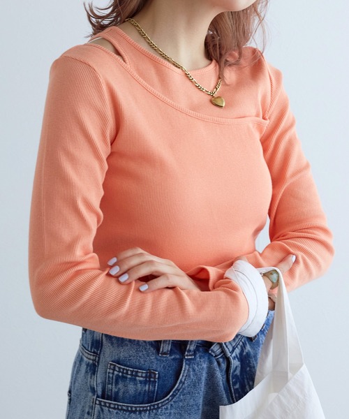 w closet（ダブルクローゼット）の「レイヤード風カットソー（Tシャツ/カットソー・レディース・オレンジ/ブラック/オフホワイト・FREE）」の15枚目の写真