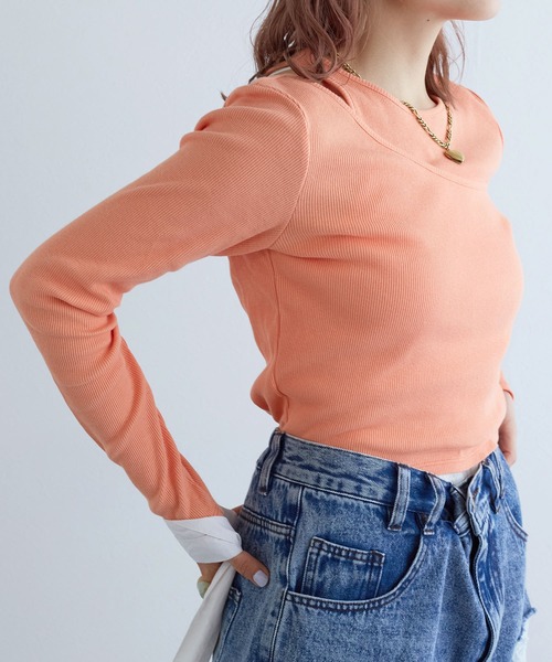 w closet（ダブルクローゼット）の「レイヤード風カットソー（Tシャツ/カットソー・レディース・オレンジ/ブラック/オフホワイト・FREE）」の16枚目の写真