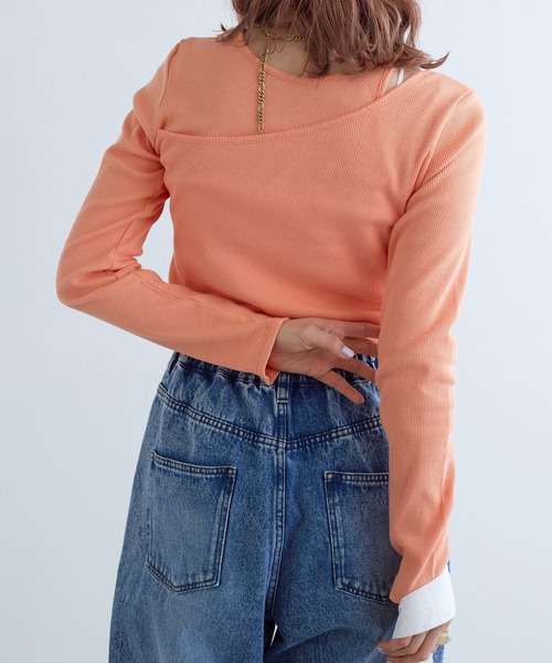 w closet（ダブルクローゼット）の「レイヤード風カットソー（Tシャツ/カットソー・レディース・オレンジ/ブラック/オフホワイト・FREE）」の19枚目の写真