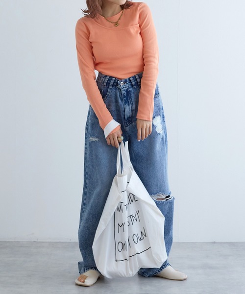 w closet（ダブルクローゼット）の「レイヤード風カットソー（Tシャツ/カットソー・レディース・オレンジ/ブラック/オフホワイト・FREE）」の22枚目の写真