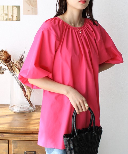 GeeRA(ジーラ)の「パフスリーブギャザーブラウス(シャツ/ブラウス・レディース・オフホワイト/ピンク/オレンジ/グリーン・MEDIUM/LARGE)」の11枚目の写真