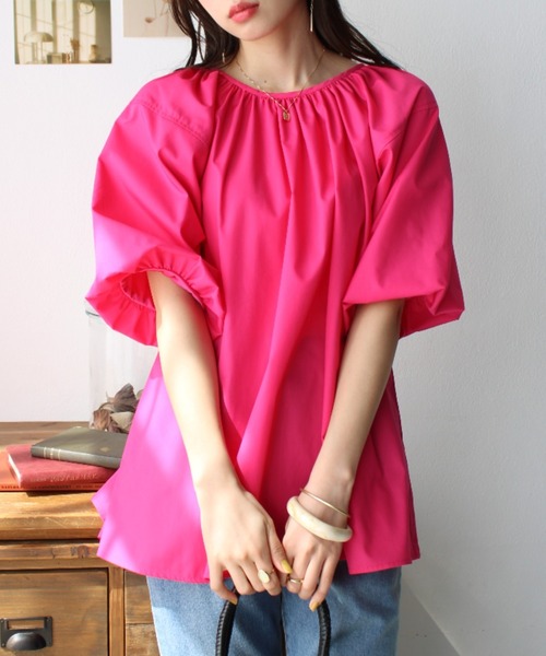 GeeRA(ジーラ)の「パフスリーブギャザーブラウス(シャツ/ブラウス・レディース・オフホワイト/ピンク/オレンジ/グリーン・MEDIUM/LARGE)」の18枚目の写真