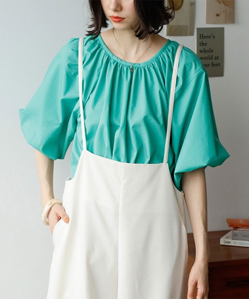 GeeRA(ジーラ)の「パフスリーブギャザーブラウス(シャツ/ブラウス・レディース・オフホワイト/ピンク/オレンジ/グリーン・MEDIUM/LARGE)」の16枚目の写真