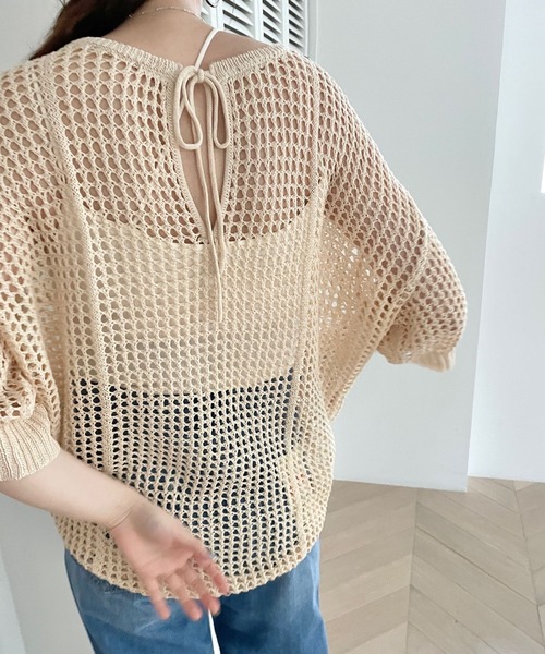 LOWRYS FARM（ローリーズファーム）の「２ＷＡＹメッシュプルオーバーＳＳ　704509（ニット/セーター・レディース・ブラック/ブルー/アイボリー・FREE）」の7枚目の写真