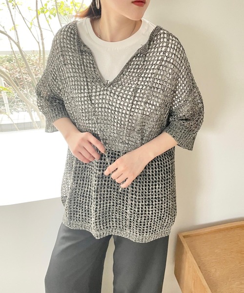 LOWRYS FARM（ローリーズファーム）の「２ＷＡＹメッシュプルオーバーＳＳ　704509（ニット/セーター・レディース・ブラック/ブルー/アイボリー・FREE）」の17枚目の写真