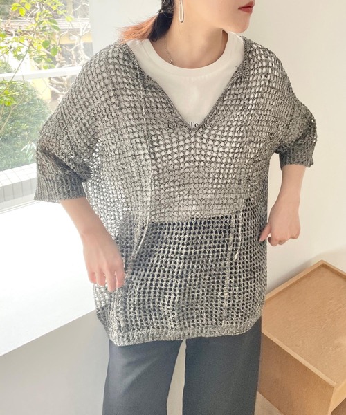 LOWRYS FARM（ローリーズファーム）の「２ＷＡＹメッシュプルオーバーＳＳ　704509（ニット/セーター・レディース・ブラック/ブルー/アイボリー・FREE）」の22枚目の写真