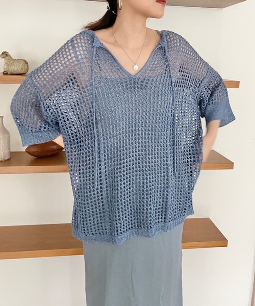 LOWRYS FARM（ローリーズファーム）の「２ＷＡＹメッシュプルオーバーＳＳ　704509（ニット/セーター・レディース・ブラック/ブルー/アイボリー・FREE）」の6枚目の写真