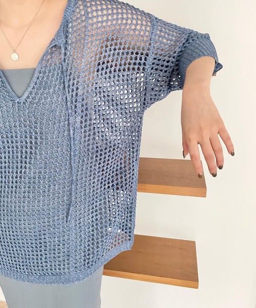 LOWRYS FARM（ローリーズファーム）の「２ＷＡＹメッシュプルオーバーＳＳ　704509（ニット/セーター・レディース・ブラック/ブルー/アイボリー・FREE）」の11枚目の写真