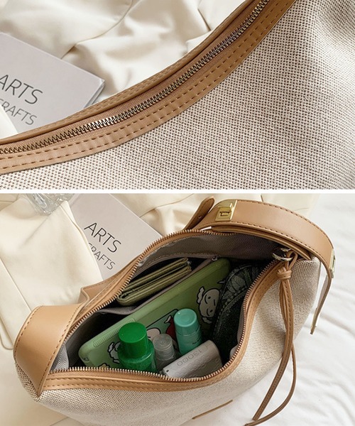 florist(フローリスト)の「【2WAY】ターンロックベルトの配色レザーキャンバストートバッグ/ショルダーバッグ(ショルダーバッグ・レディース・ブラウン/ベージュ/ブラック・FREE)」の11枚目の写真