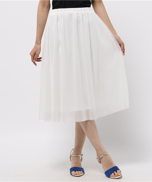 CIAOPANIC(チャオパニック)の「【Ciaopanic】 ストライプチュールミモレ丈SK(スカート・レディース・オフホワイト/ブラック・FREE)」の1枚目の写真