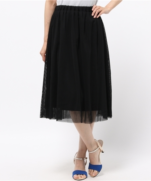 CIAOPANIC(チャオパニック)の「【Ciaopanic】 ストライプチュールミモレ丈SK(スカート・レディース・オフホワイト/ブラック・FREE)」の2枚目の写真