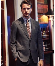 Alexander Julian（アレキサンダージュリアン）の「アレキサンダージュリアンメンズ/Alexander Julian：MEN ストレッチウォッシャブル ウール混 2ピースビジネスセットアップスーツ カラーストライプチャコール（スーツセット・メンズ）」