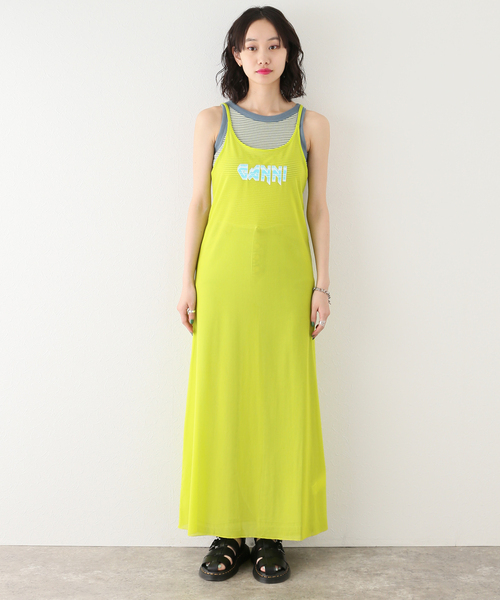 ★GANNI★ ストレッチメッシュ パッチワーク風ミディワンピース GANNI ストレッチメッシュ ミディワンピース パッチワーク風