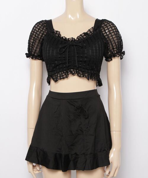 gossip!ロサンゼルス(ゴシップロサンゼルス)の「ハイウエストスカート トップス 2点セット水着(水着・レディース・グリーン/ブラック/ピンク・FREE)」の7枚目の写真