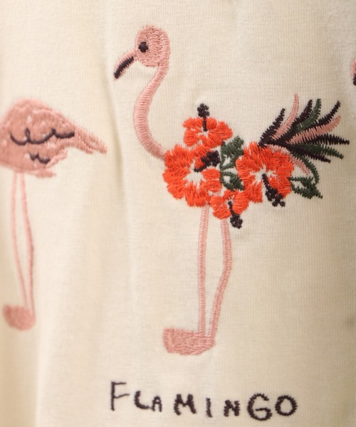 Emago(イマゴ)の「EMAGO フラミンゴ刺繍フレア半袖Tシャツ(Tシャツ/カットソー・レディース・パープル/アイボリー/ホワイト×イエロー・FREE)」の21枚目の写真