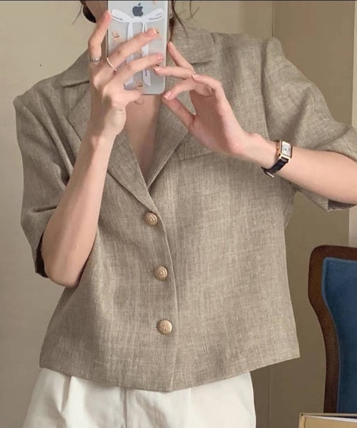 sugar Pearl button Jacket 半袖ジャケット セール】ゴールドボタン 半袖 ジャケット（テーラードジャケット