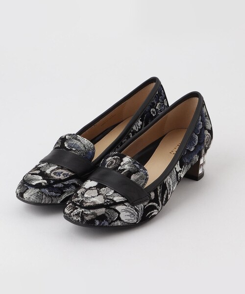 ◆Pitti ファブリック レザーヒールローファー