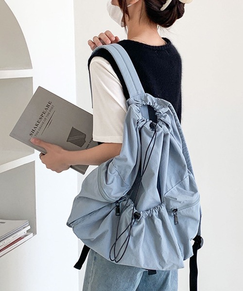 florist（フローリスト）の「【A4対応】【超軽量】ユニセックス ドローストリングカジュアルリュックサック/バックパック/ナップザック（バックパック/リュック・レディース・ブルー/ブラック/オフホワイト・FREE）」の5枚目の写真