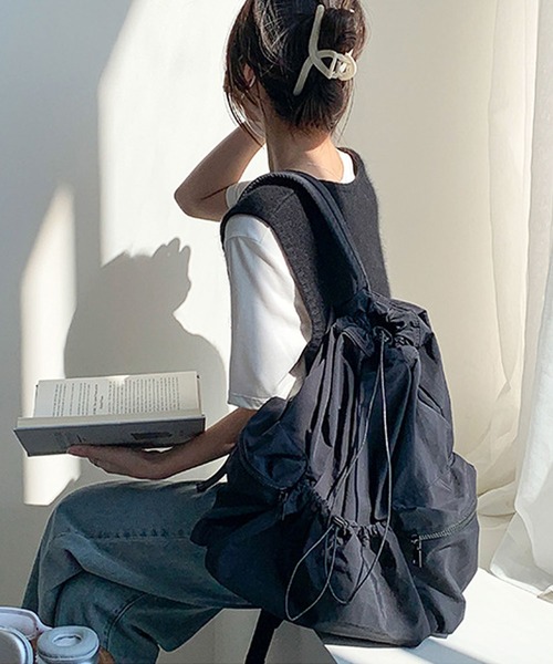 florist（フローリスト）の「【A4対応】【超軽量】ユニセックス ドローストリングカジュアルリュックサック/バックパック/ナップザック（バックパック/リュック・レディース・ブルー/ブラック/オフホワイト・FREE）」の11枚目の写真