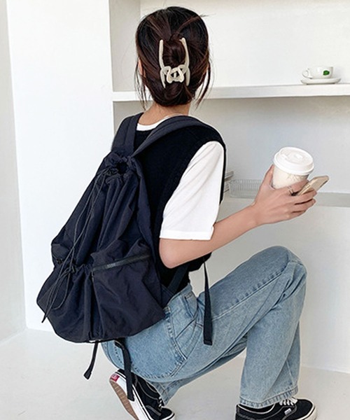 florist（フローリスト）の「【A4対応】【超軽量】ユニセックス ドローストリングカジュアルリュックサック/バックパック/ナップザック（バックパック/リュック・レディース・ブルー/ブラック/オフホワイト・FREE）」の10枚目の写真