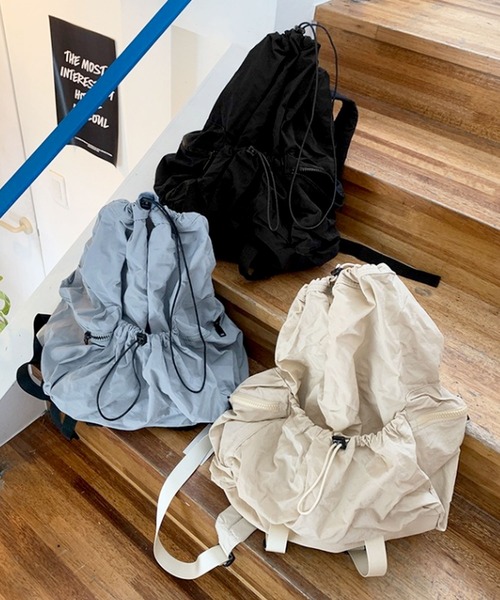 florist（フローリスト）の「【A4対応】【超軽量】ユニセックス ドローストリングカジュアルリュックサック/バックパック/ナップザック（バックパック/リュック・レディース・ブルー/ブラック/オフホワイト・FREE）」の13枚目の写真