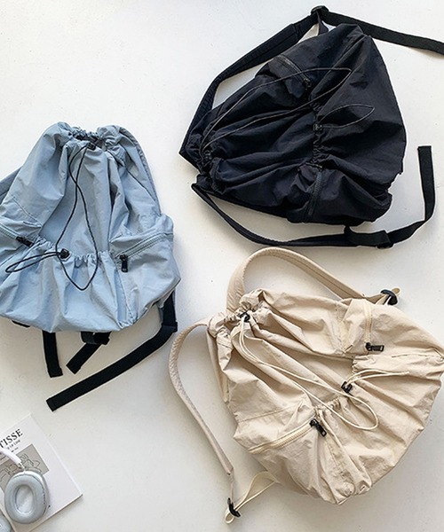 florist（フローリスト）の「【A4対応】【超軽量】ユニセックス ドローストリングカジュアルリュックサック/バックパック/ナップザック（バックパック/リュック・レディース・ブルー/ブラック/オフホワイト・FREE）」の12枚目の写真