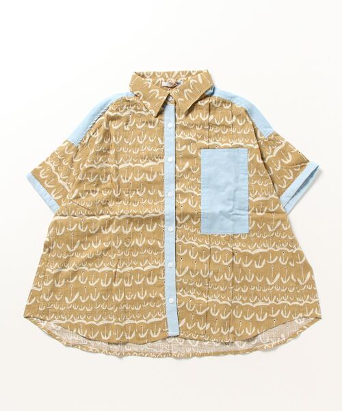 sandy（サンディー）の「sandy/プリント切り替えレギュラーカラーシャツ（Tシャツ/カットソー・レディース・パープル/マスタード・FREE）」の2枚目の写真